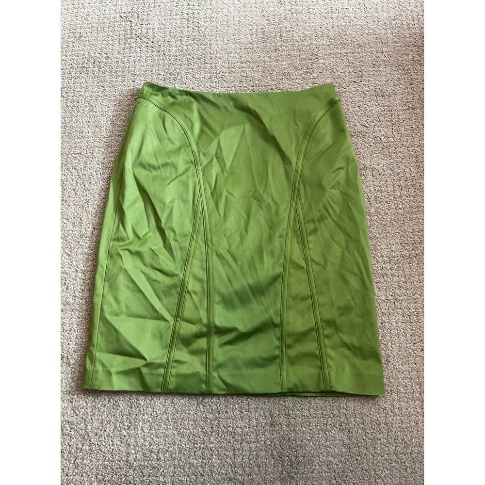 Anne Klein New York Pencil Skirt 10 Lime Green Paneled Stretch Office Y2K
